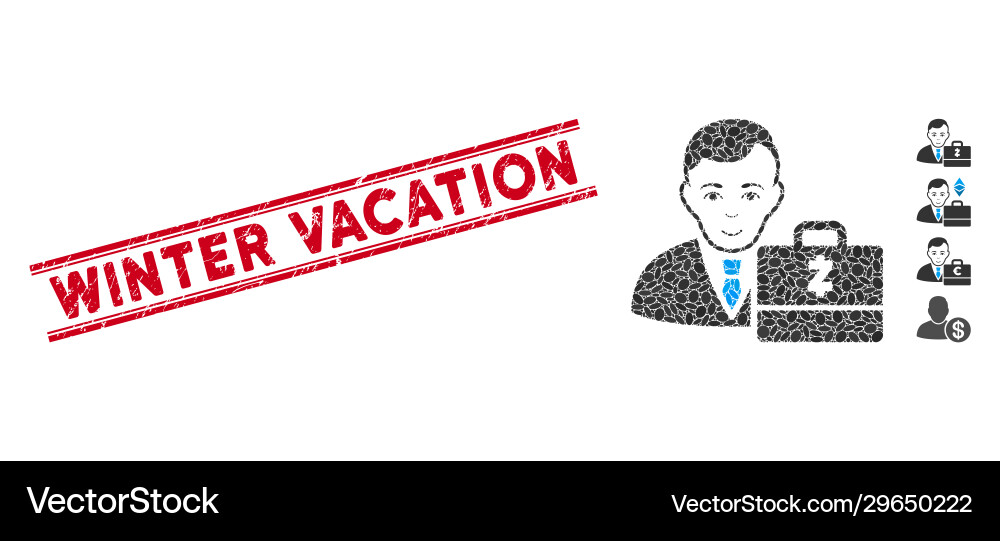 Scratched winter vacation line stamp with collage Scratched winter vacation line stamp with collage Vector Image