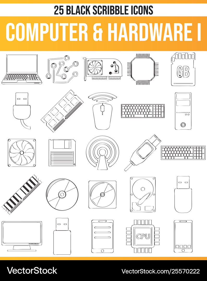 Scribble black icon set computer hardware i vector image