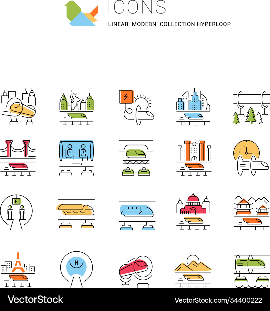 Set line icons hyperloop vector image