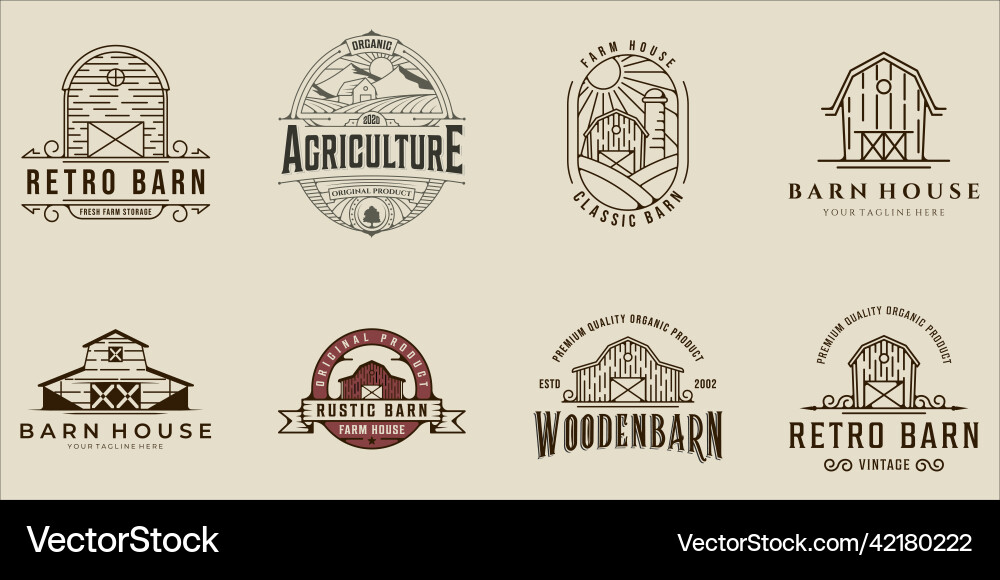 Set of barn logo line art vintage template icon Set of barn logo line art vintage template icon vector image