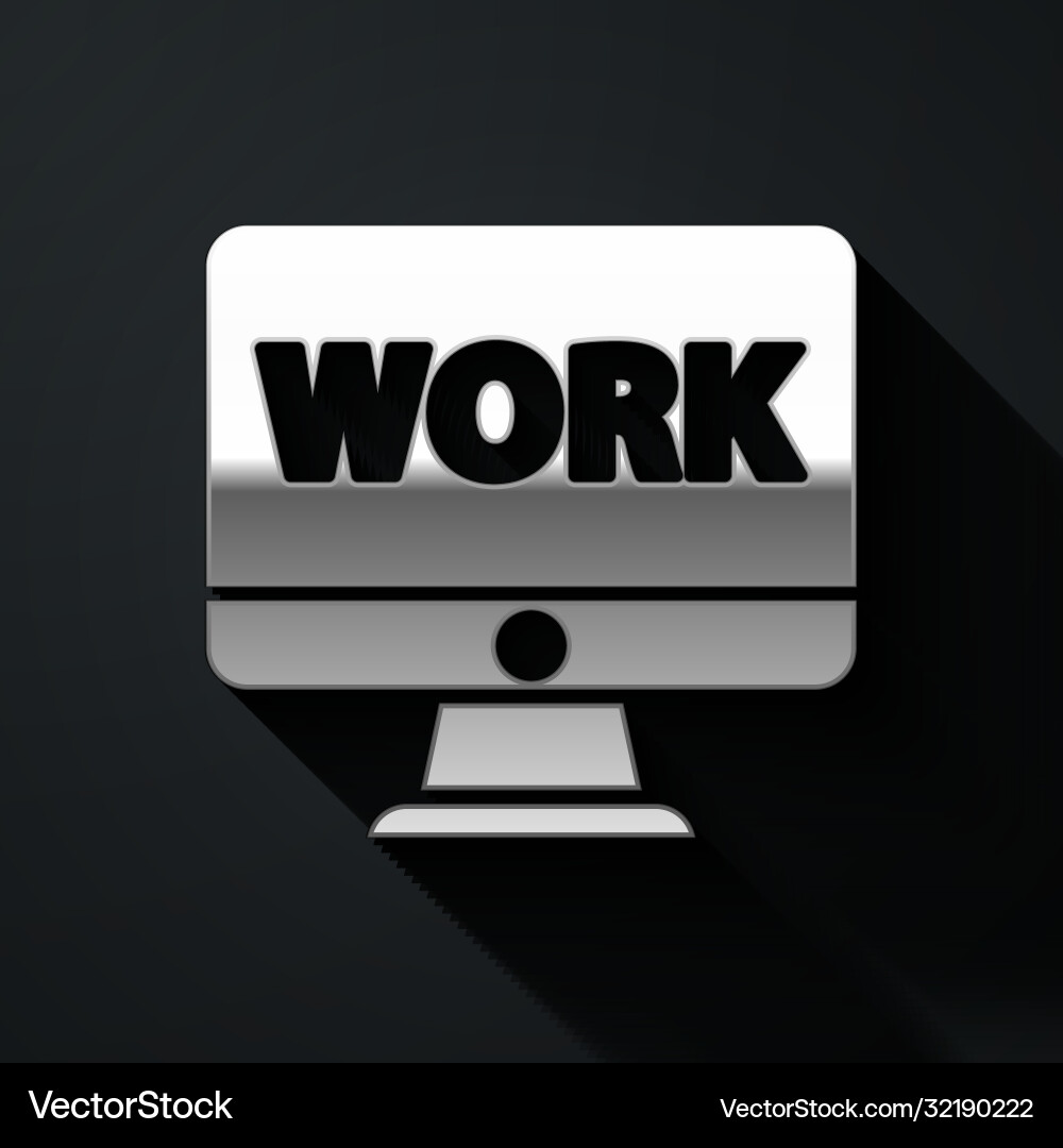 Silver computer monitor with text work icon Silver computer monitor with text work icon Vector Image