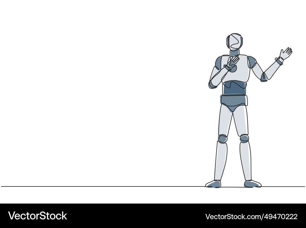 Single continuous line drawing robot pointing Vector Image