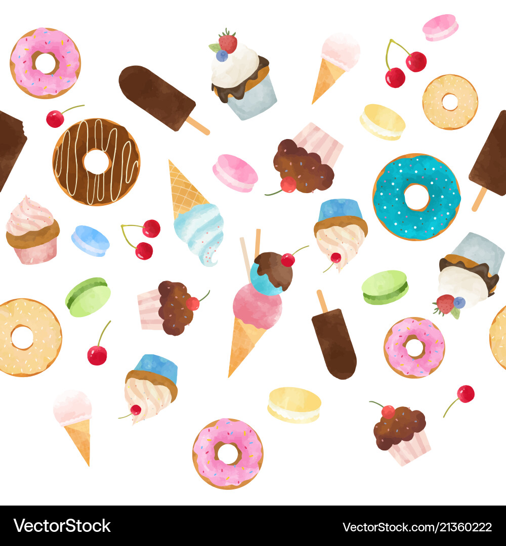 Watercolor Dessert Pattern Vector Image
