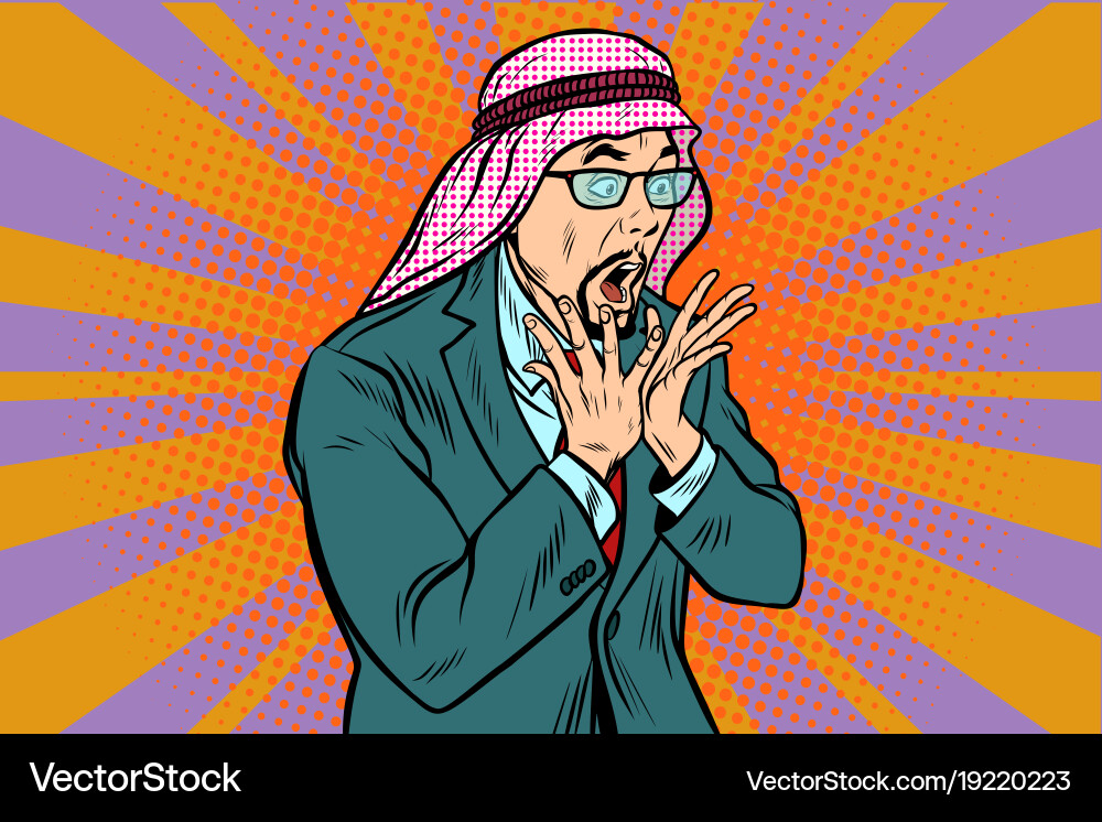 Arab businessman surprised emotional reaction Vector Image