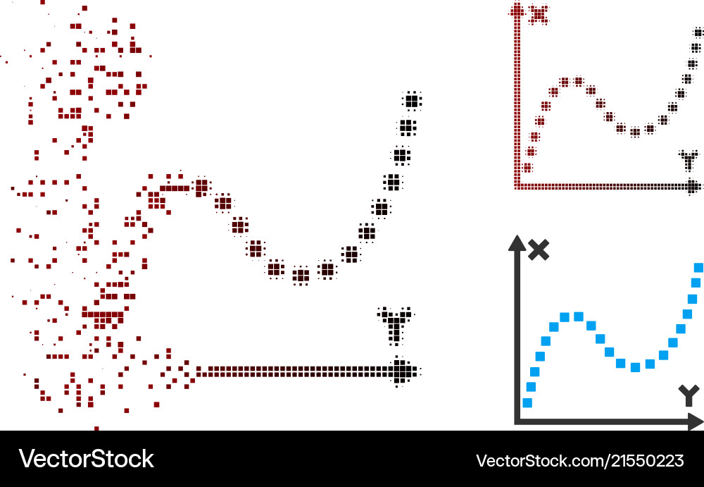 Broken pixel halftone dotted plot icon Broken pixel halftone dotted plot icon vector image