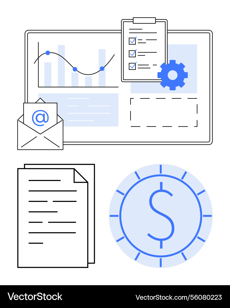 Digital workflow with email analytics documents Digital workflow with email analytics documents vector image