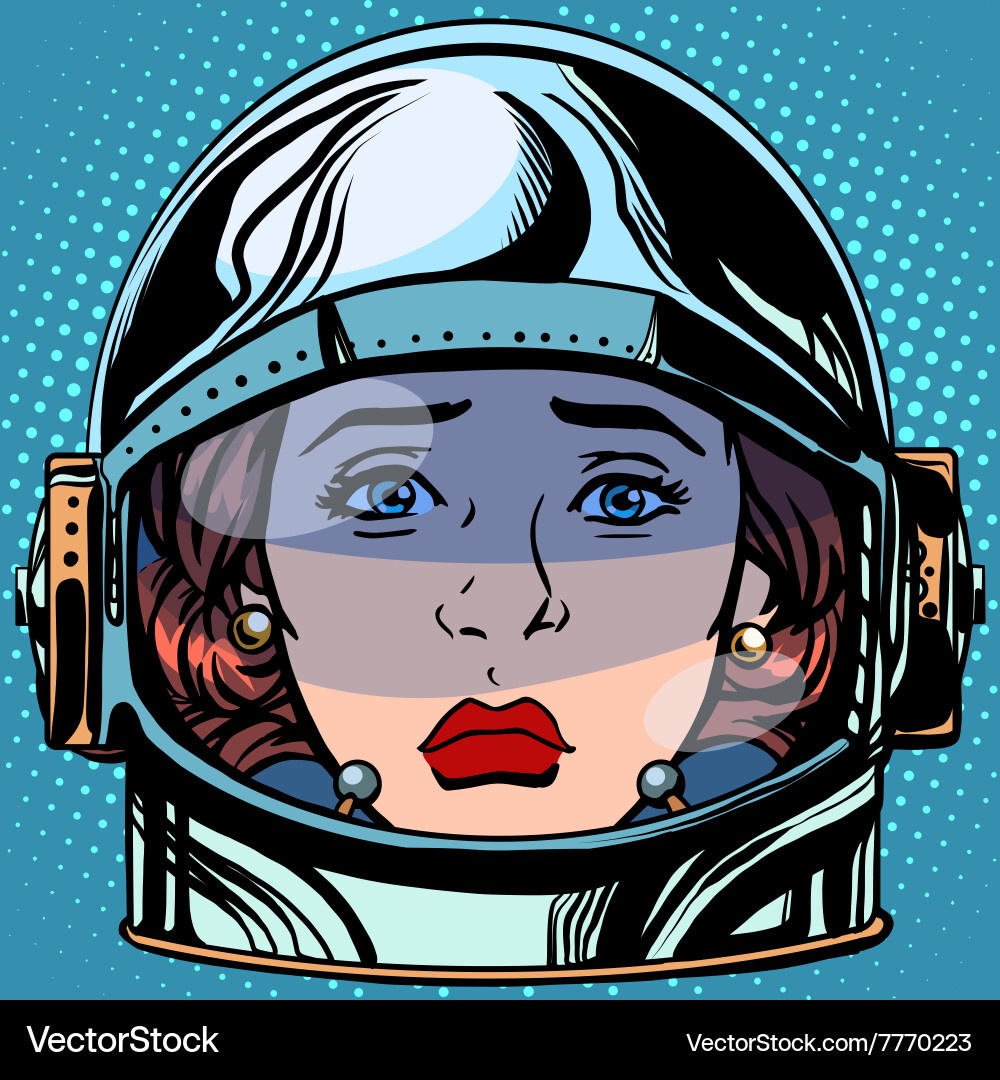 Emoticon sadness emoji face Frau Astronaut Retro Vektorbild