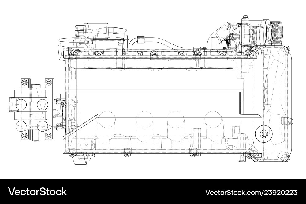 Engine sketch rendering of 3d vector image
