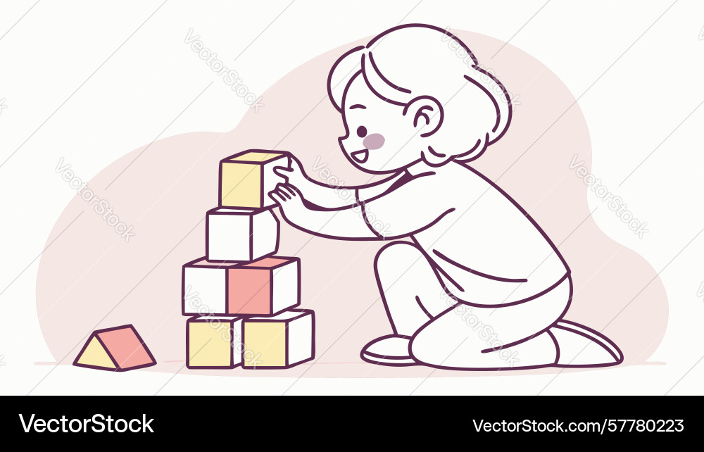 Girl focuses on building a block structure Vector Image