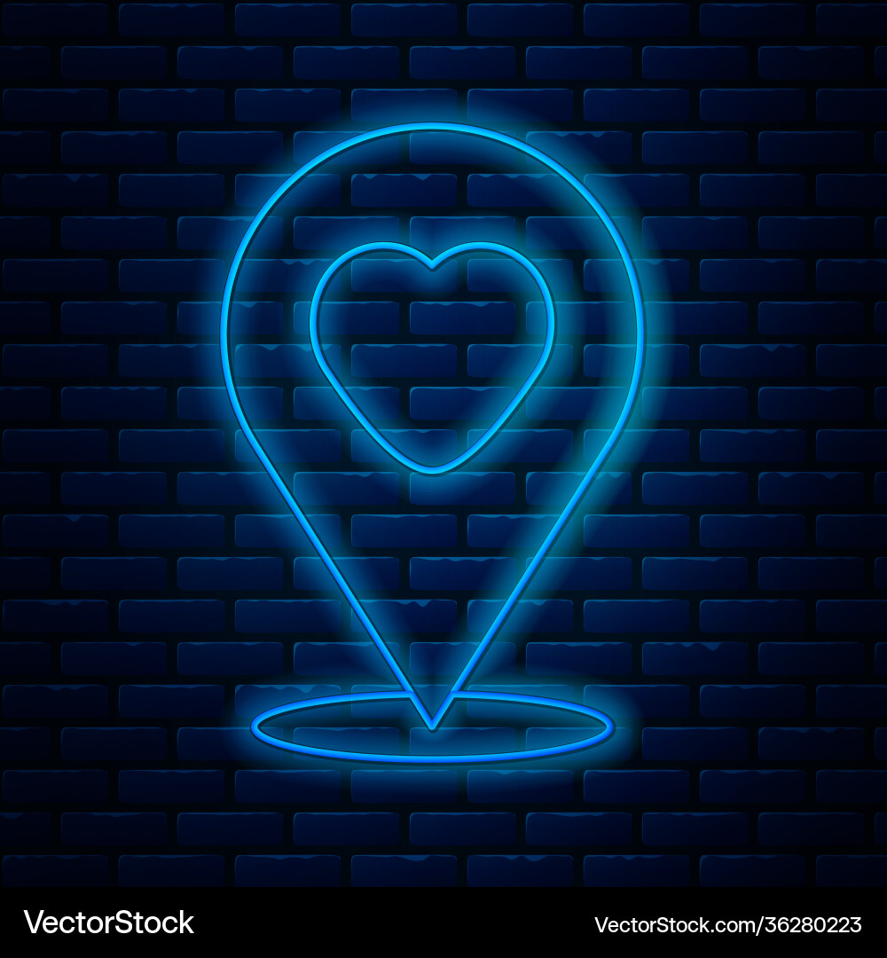 Glowing neon line map pointer with heart icon Glowing neon line map pointer with heart icon vector image