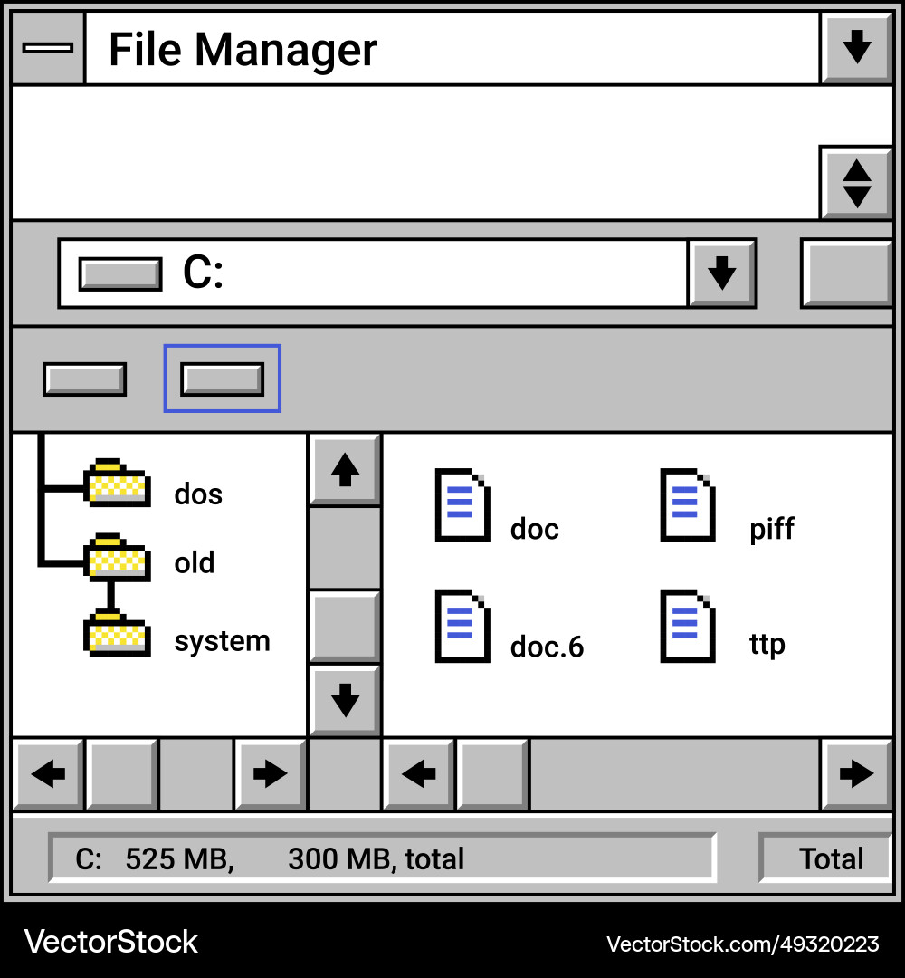 Interface of file manager with docs and files Vector Image
