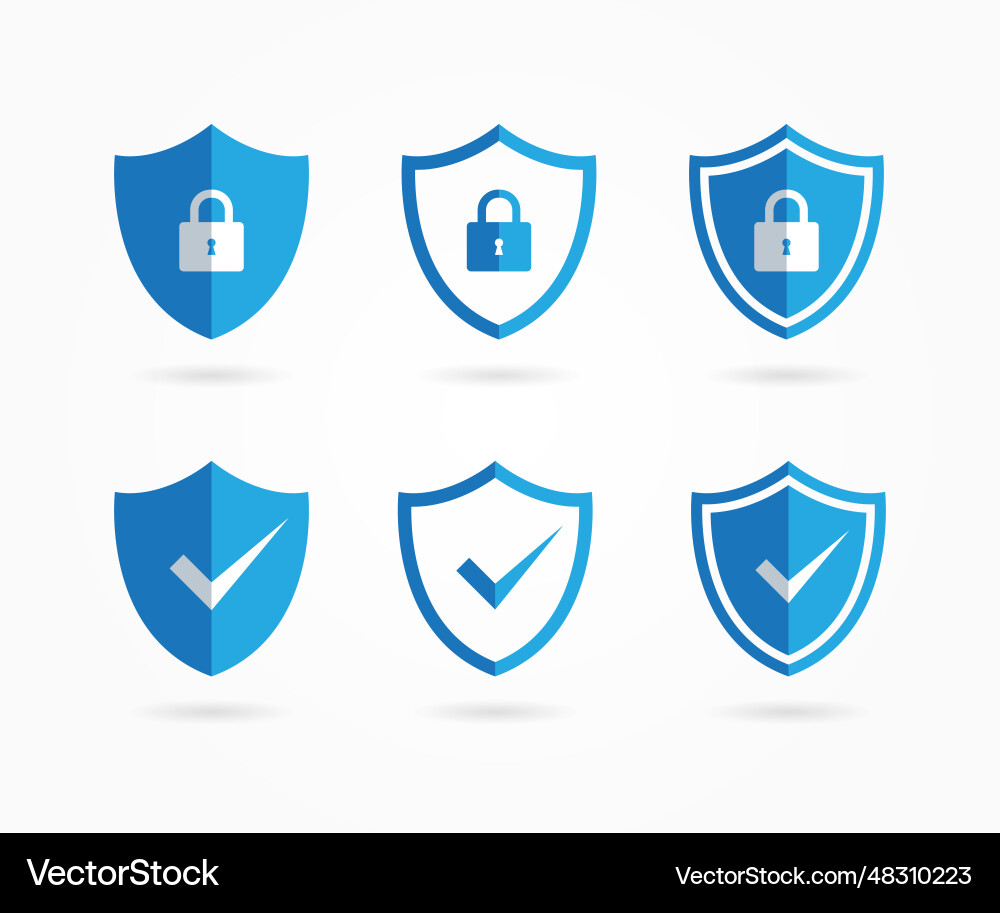 Security shields icon with check mark and padlocks vector image