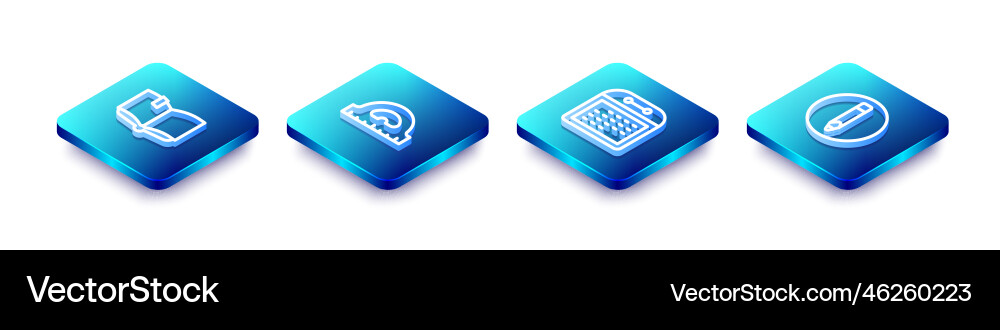 Set isometric line open book protractor grid Set isometric line open book protractor grid vector image