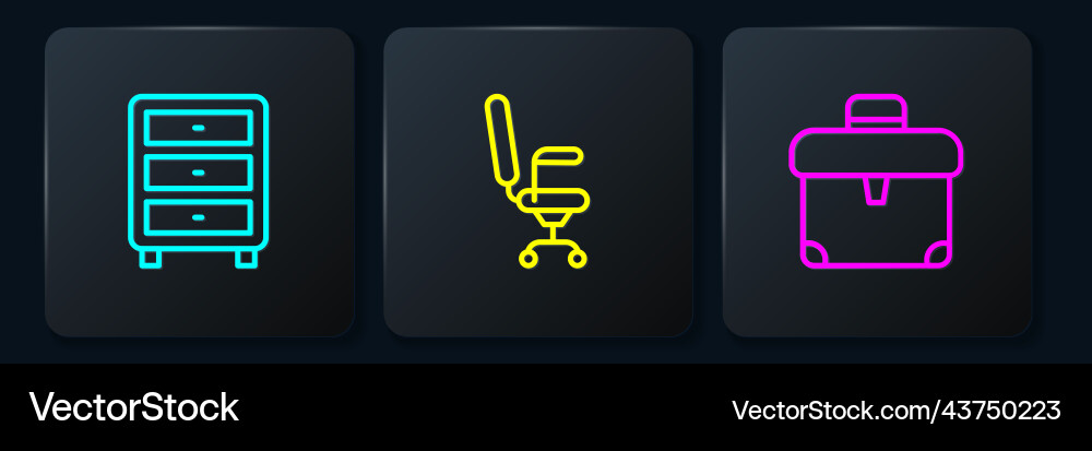 Set line archive papers drawer briefcase vector image