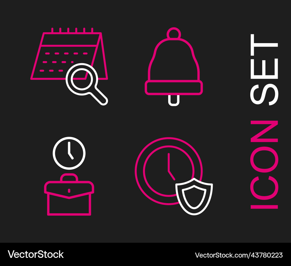 Set line clock with shield work time ringing Set line clock with shield work time ringing vector image