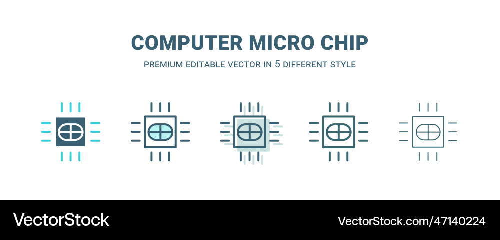 Computer micro chip icon in 5 different style Computer micro chip icon in 5 different style vector image