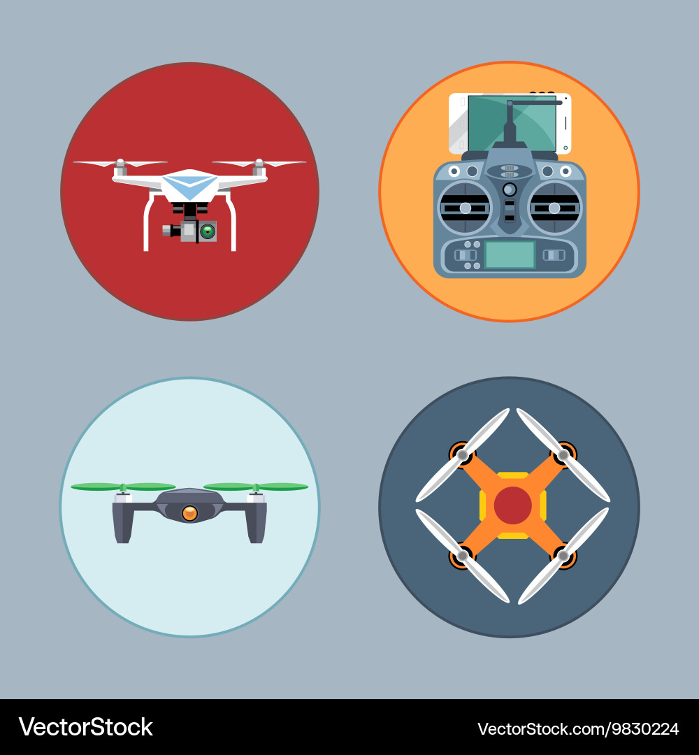 Drone set flat style remote controlled copter Vector Image