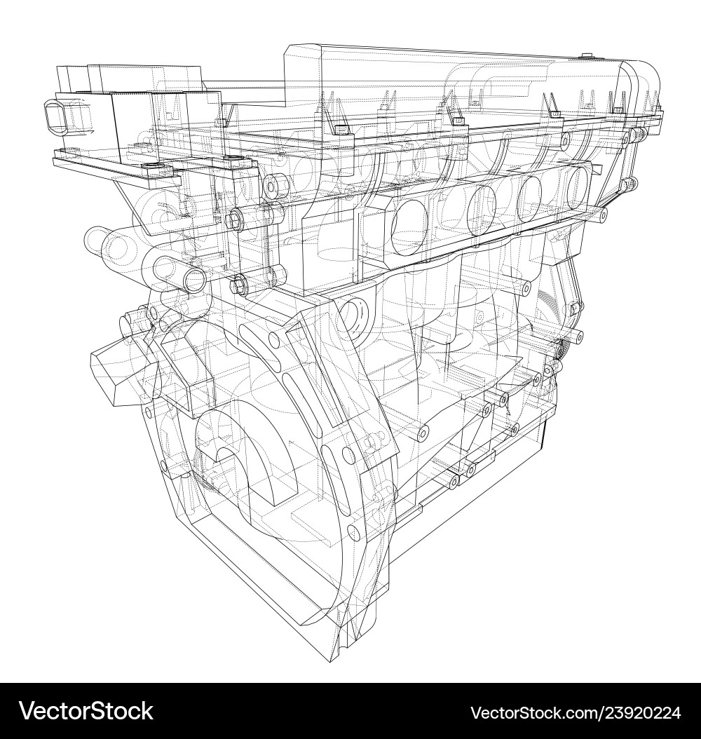 Engine sketch rendering of 3d Engine sketch rendering of 3d Vector Image