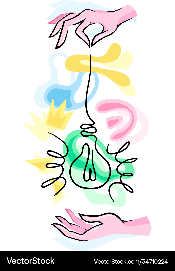 Hands holding string with contour light bulb Hands holding string with contour light bulb vector image