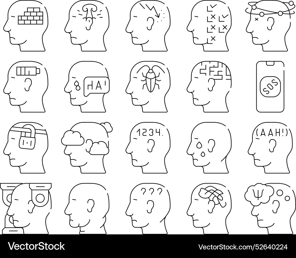 Neurosis brain problem collection icons set Vector Image