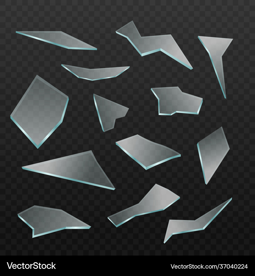 Set transparent broken sharp glass shards vector image