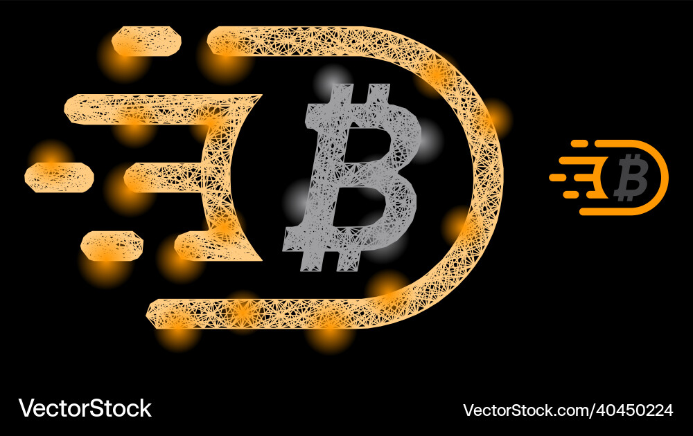 Shining net mesh bitcoin with glare spots vector image