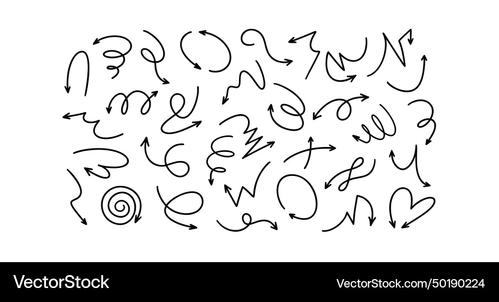 Thin line handdrawn curve arrow set doodle sketch Thin line handdrawn curve arrow set doodle sketch vector image