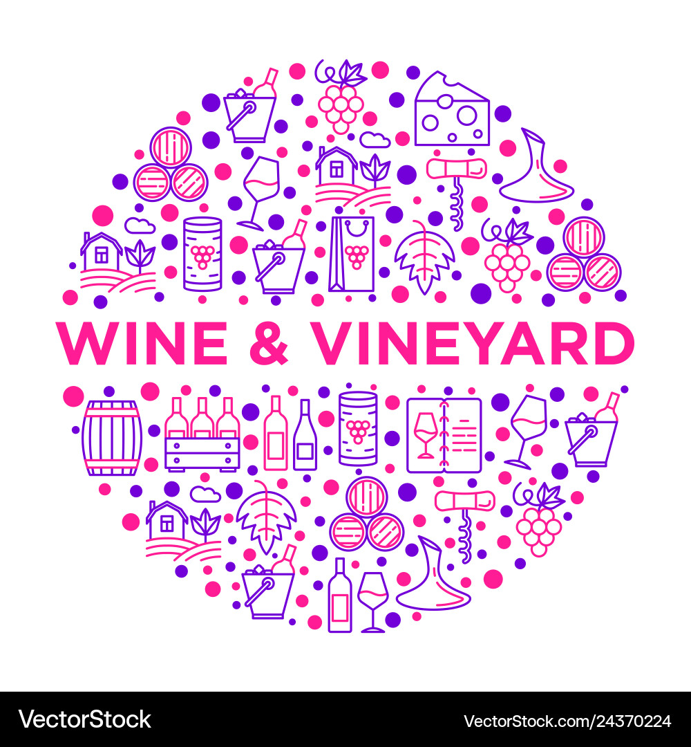 Wine concept in circle with thin line icons Wine concept in circle with thin line icons vector image