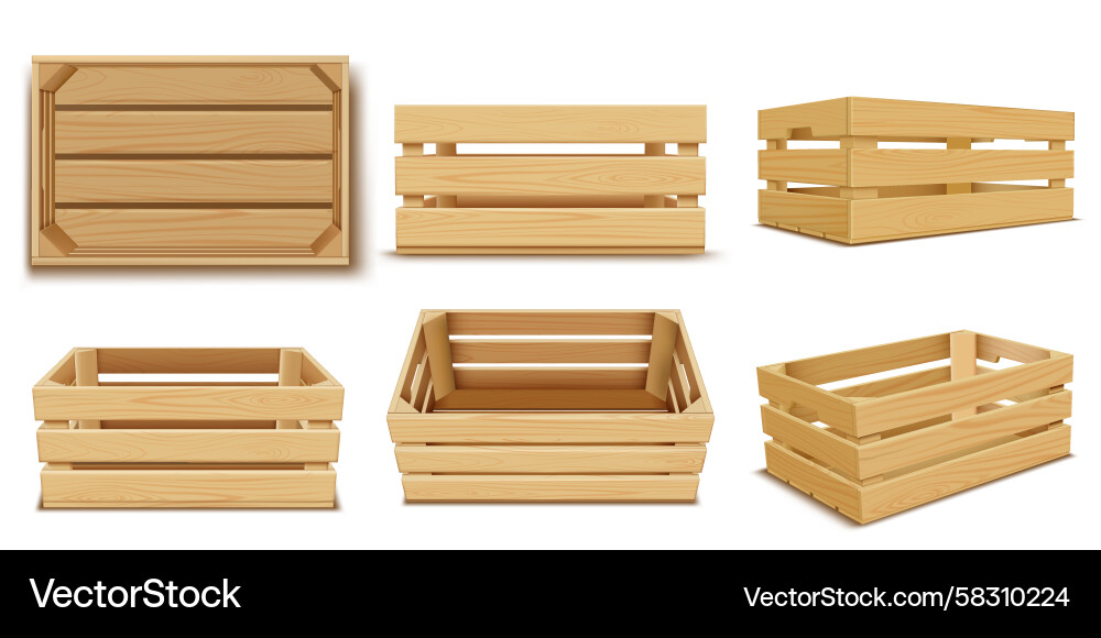 Wooden Crates Set - Various Views Vector Image