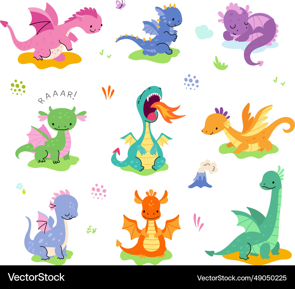 Cartoon cute dragon isolated funny dragons Cartoon cute dragon isolated funny dragons vector image