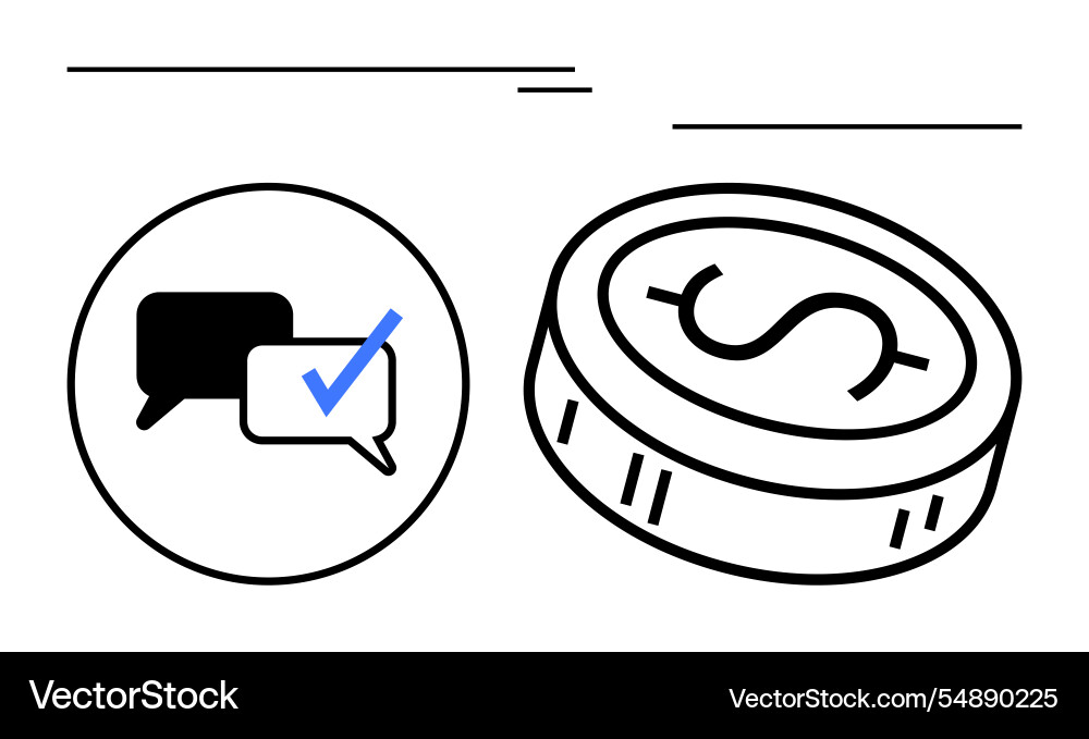 Chat bubble with check mark and currency coin Vector Image