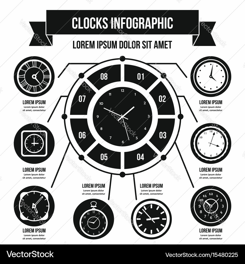 Clocks infographic concept simple style Vector Image