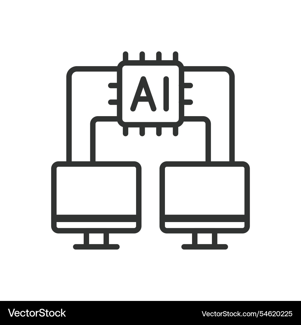 Computer communication with ai icon in line Vector Image