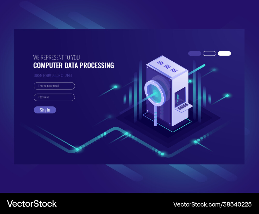 Computer data processing search engine vector image
