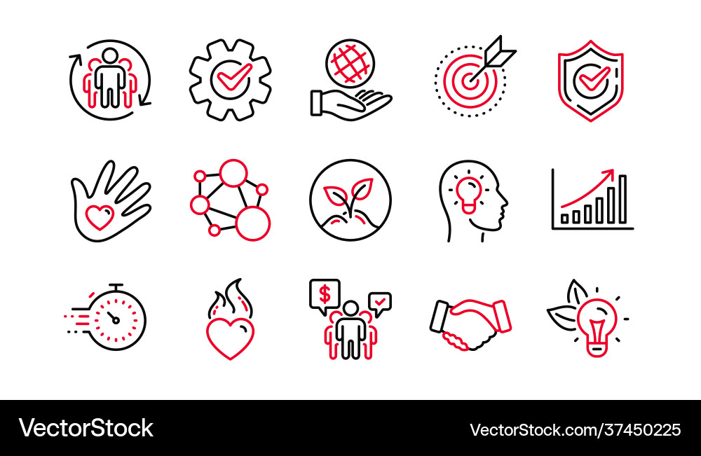 Core values line icons integrity target purpose Core values line icons integrity target purpose vector image