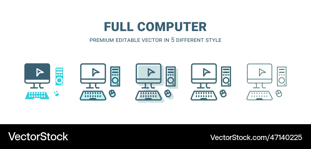 Full computer icon in 5 different style outline Full computer icon in 5 different style outline vector image