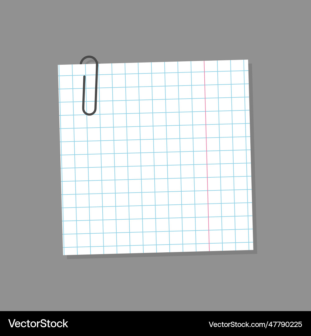 Grid paper note with paperclip blank notebook vector image