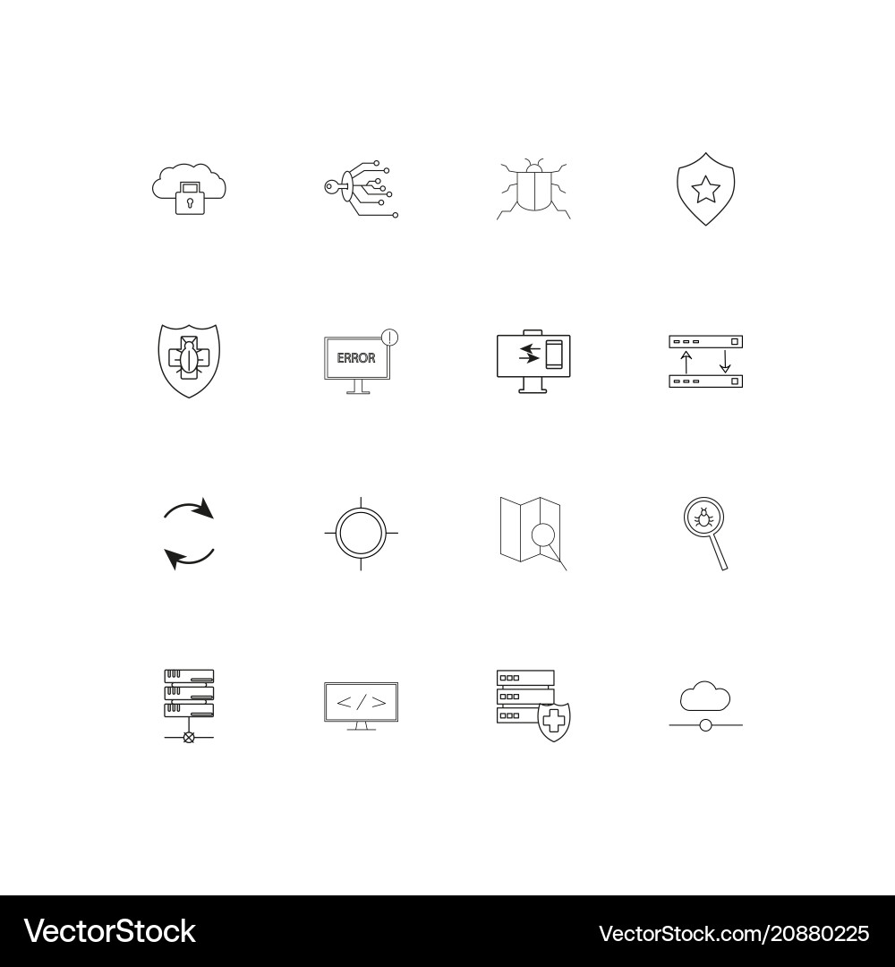 Internet security linear thin icons set outlined vector image