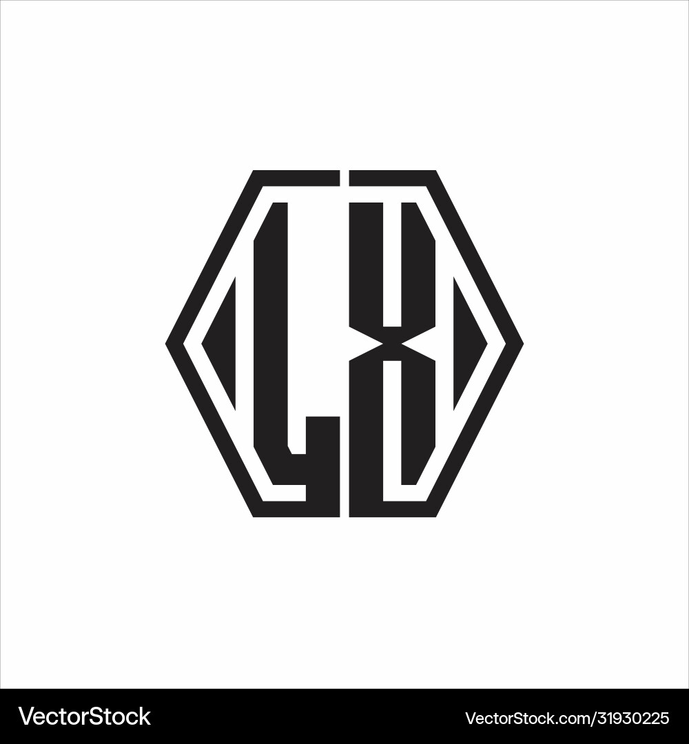 Lx logo monogram with hexagon line rounded design Lx logo monogram with hexagon line rounded design Vector Image