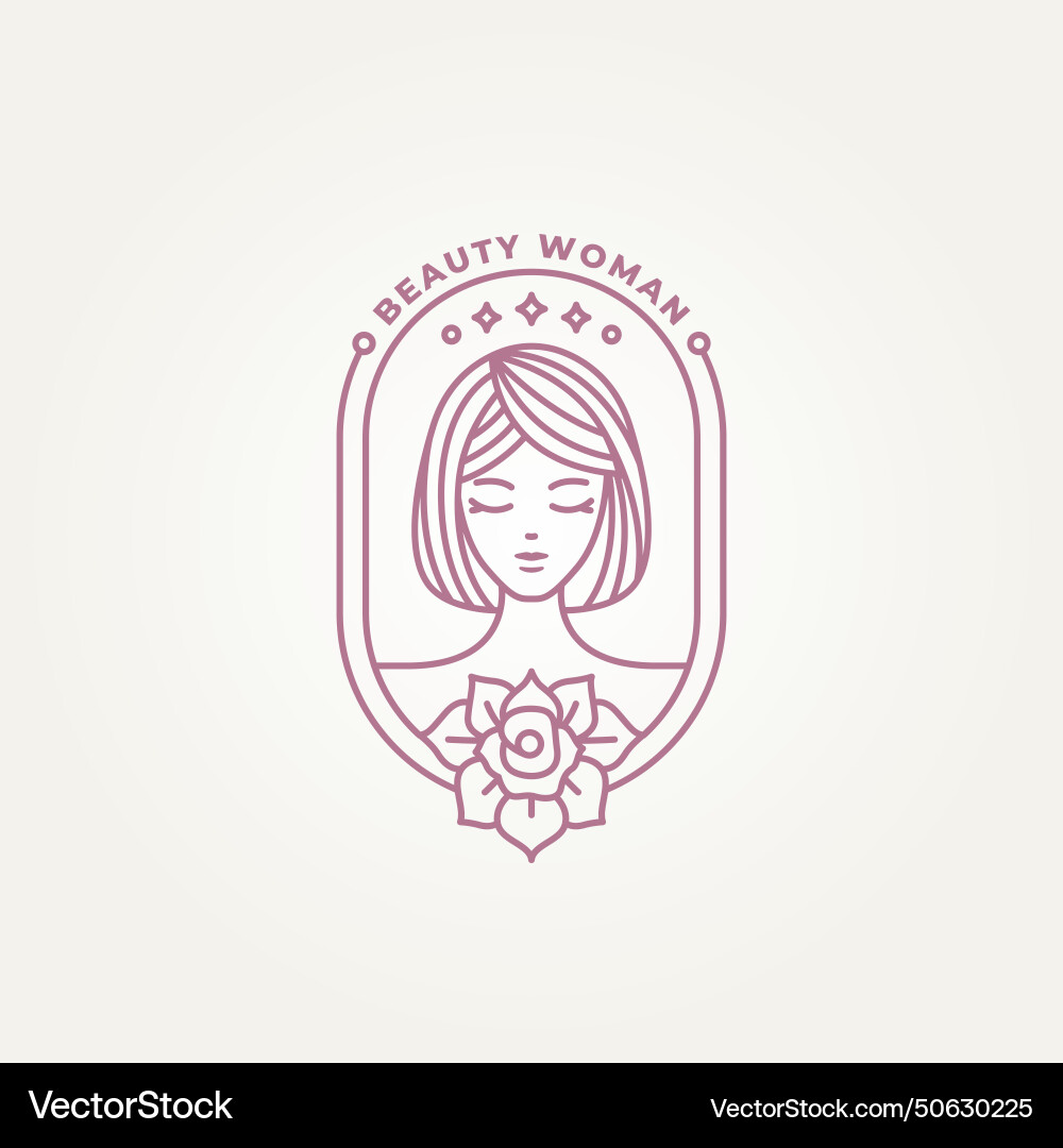 Minimalistische Schönheit Frau mit Blumenabzeichen Linie Minimalistische Schönheit Frau mit Blumenabzeichen Linie Vektorbild