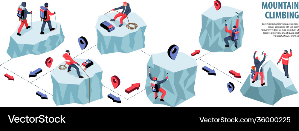 Mountain climbing isometric infographics vector image