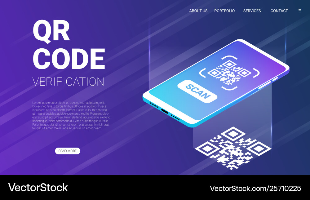 Qr code verification service web banner isometric Vector Image