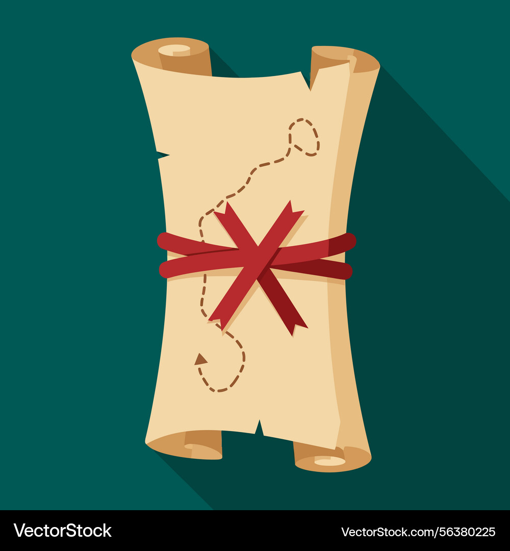 Treasure map scroll with red ribbon and dashed Vector Image