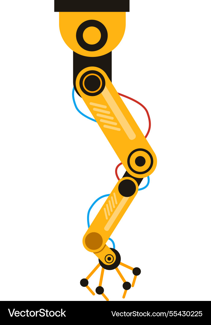 Yellow robotic arm performing handling operations Yellow robotic arm performing handling operations vector image