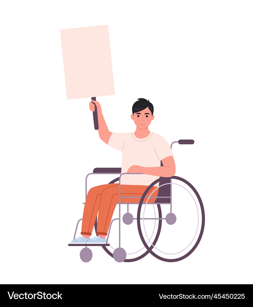 Young man in wheelchair holding clean empty banner Young man in wheelchair holding clean empty banner vector image