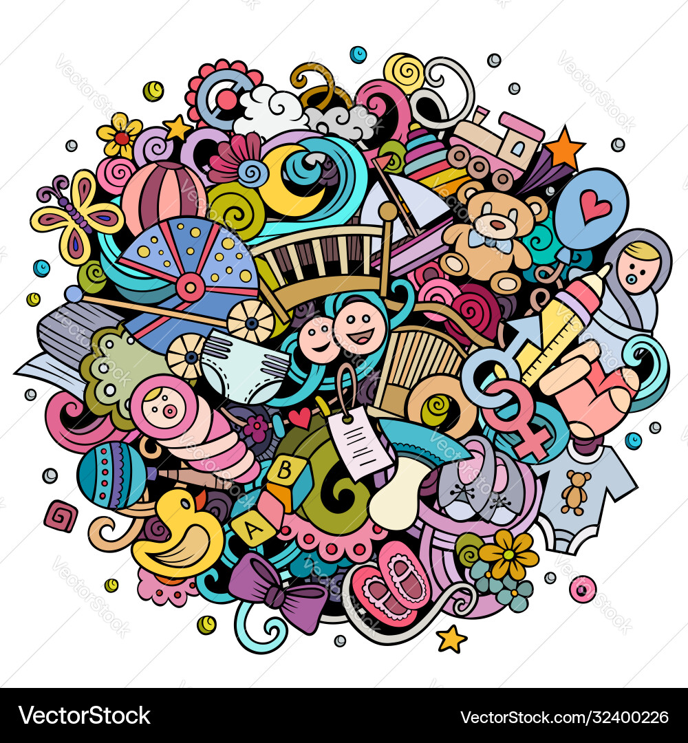 Baby hand drawn cartoon doodles vector image