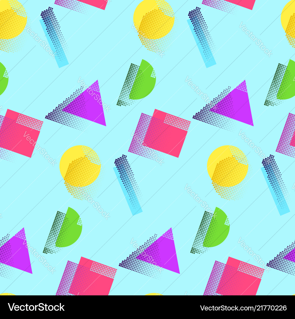 Bright pattern with colorful shapes and halftone vector image
