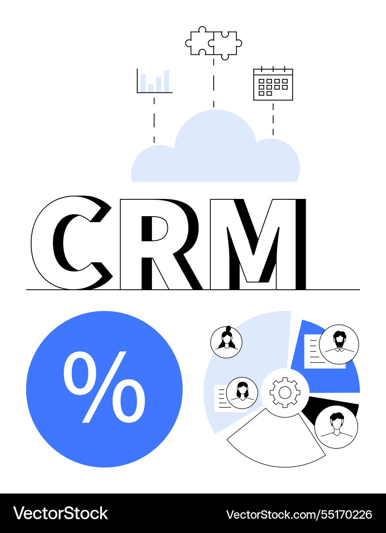 Crm concept with pie chart cloud storage user Crm concept with pie chart cloud storage user vector image