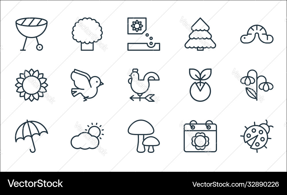 Flat spring line icons linear set quality vector image