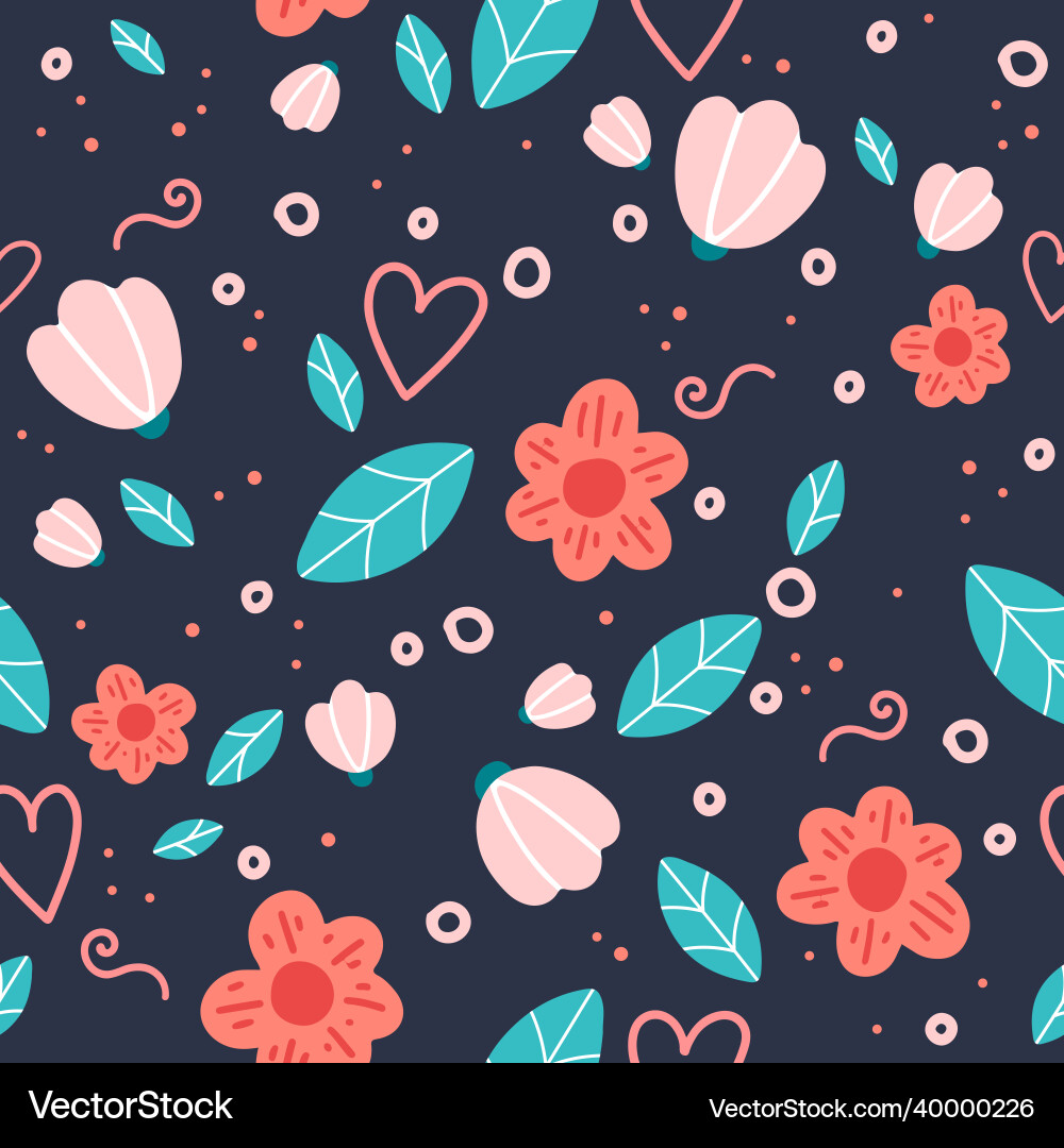 Floral seamless pattern with doodle flowers Floral seamless pattern with doodle flowers vector image